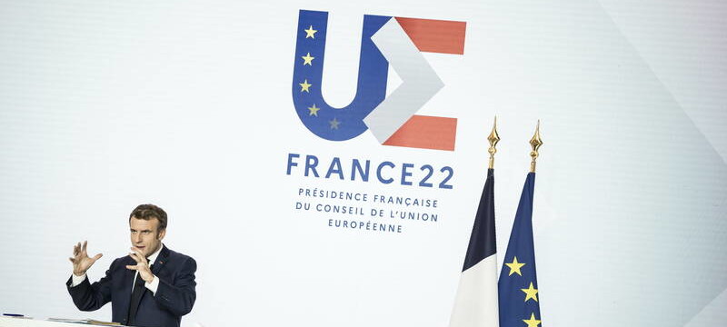 Paris, le 9 décembre 2021. Conférence de presse du Président de la République Emmanuel Macron (sur la photo), sur la France prenant la présidence de l'Union européenne (UE).